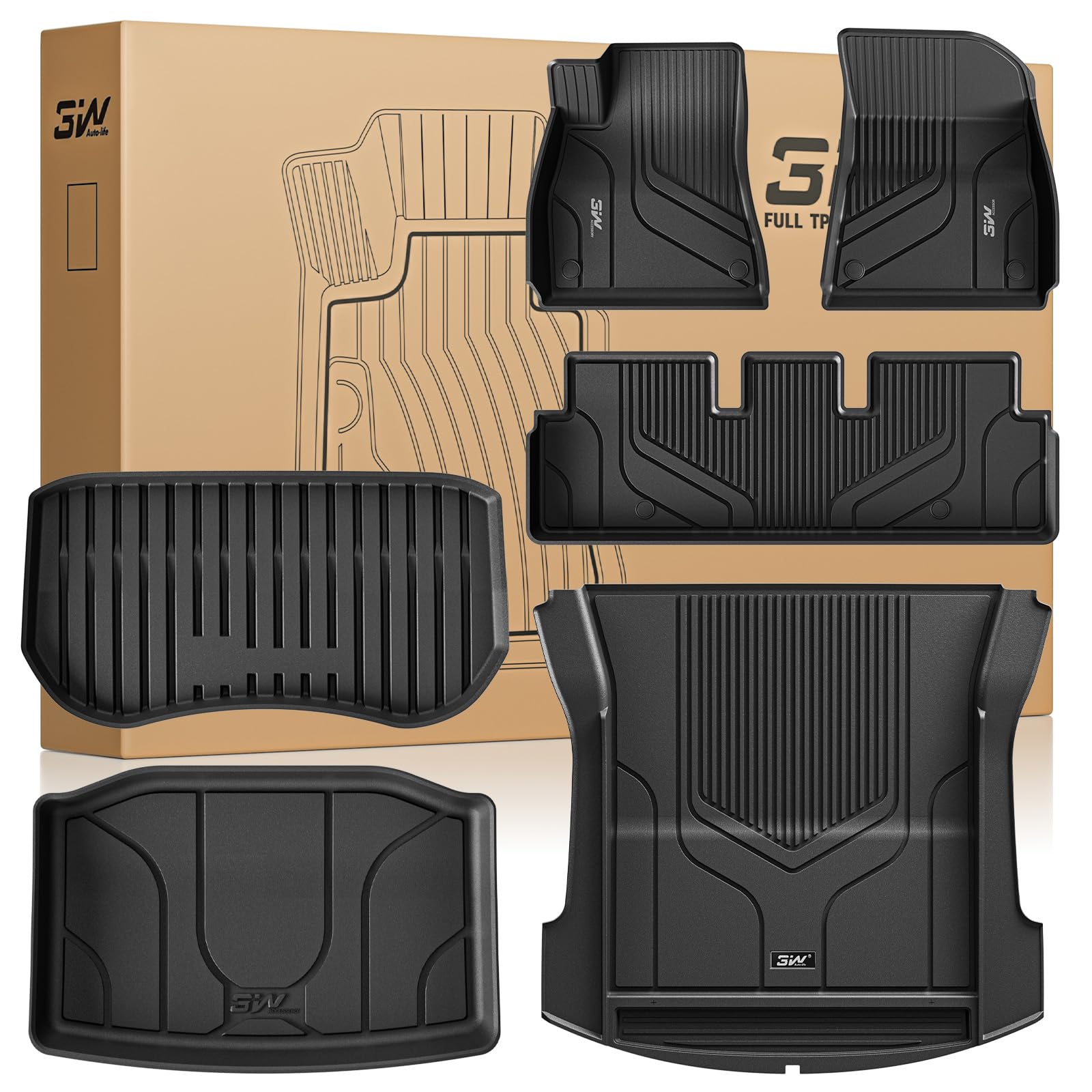3W Tesla Model 3 floor mat front view with precise fit and protection.