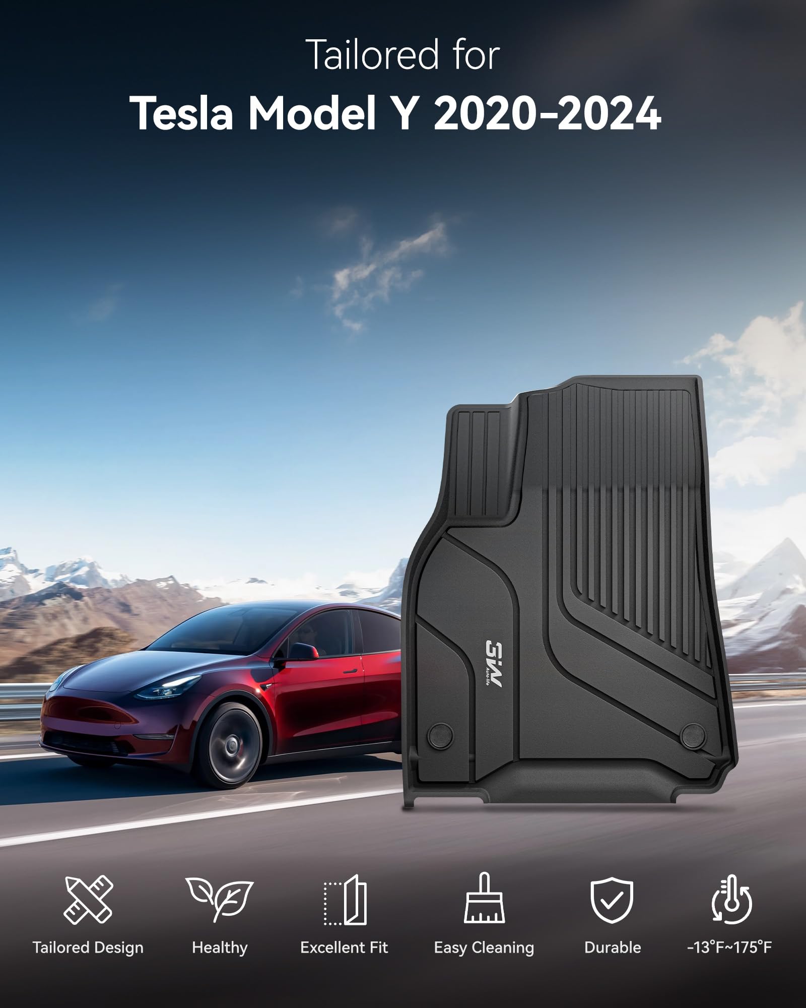 3W Tesla Model Y passenger-side floor mat liner with stain resistance