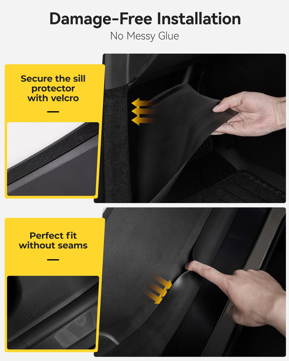 3W Tesla Model Y Juniper installation with Velcro ensures a secure fit.