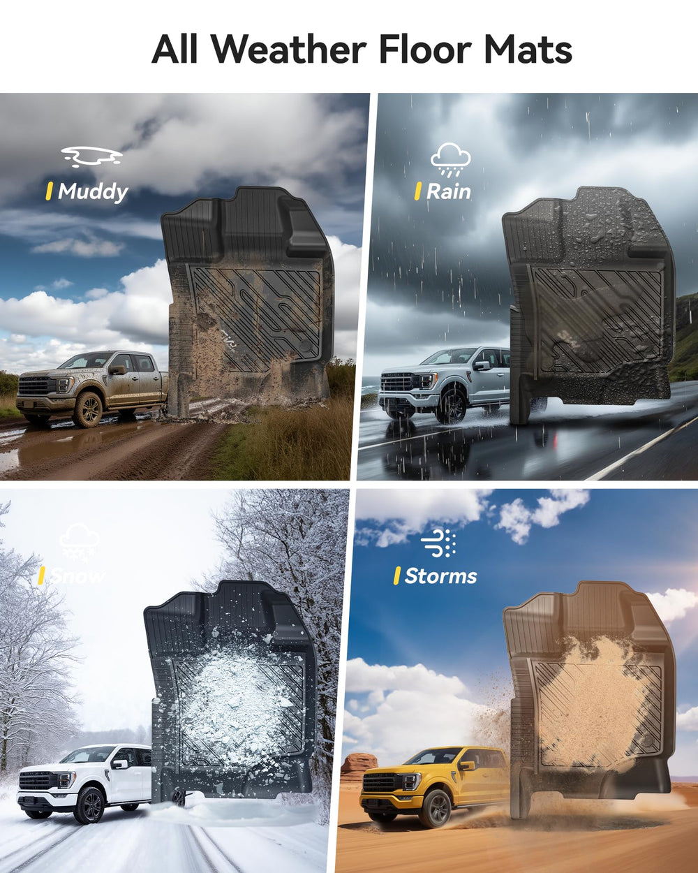3W waterproof and mud-proof floor mats keep interiors clean.