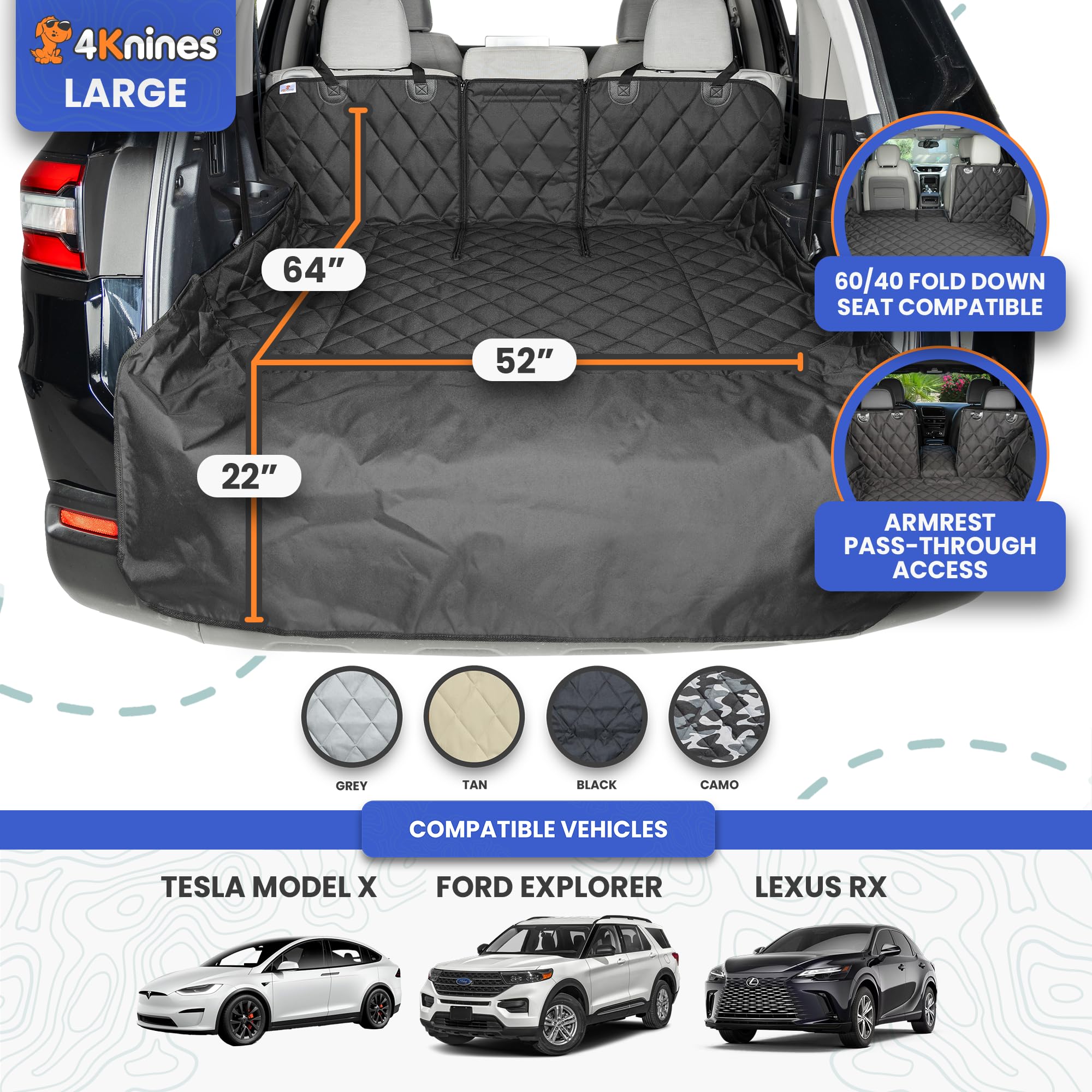 4Knines cargo liner non-slip back stays in place during drives