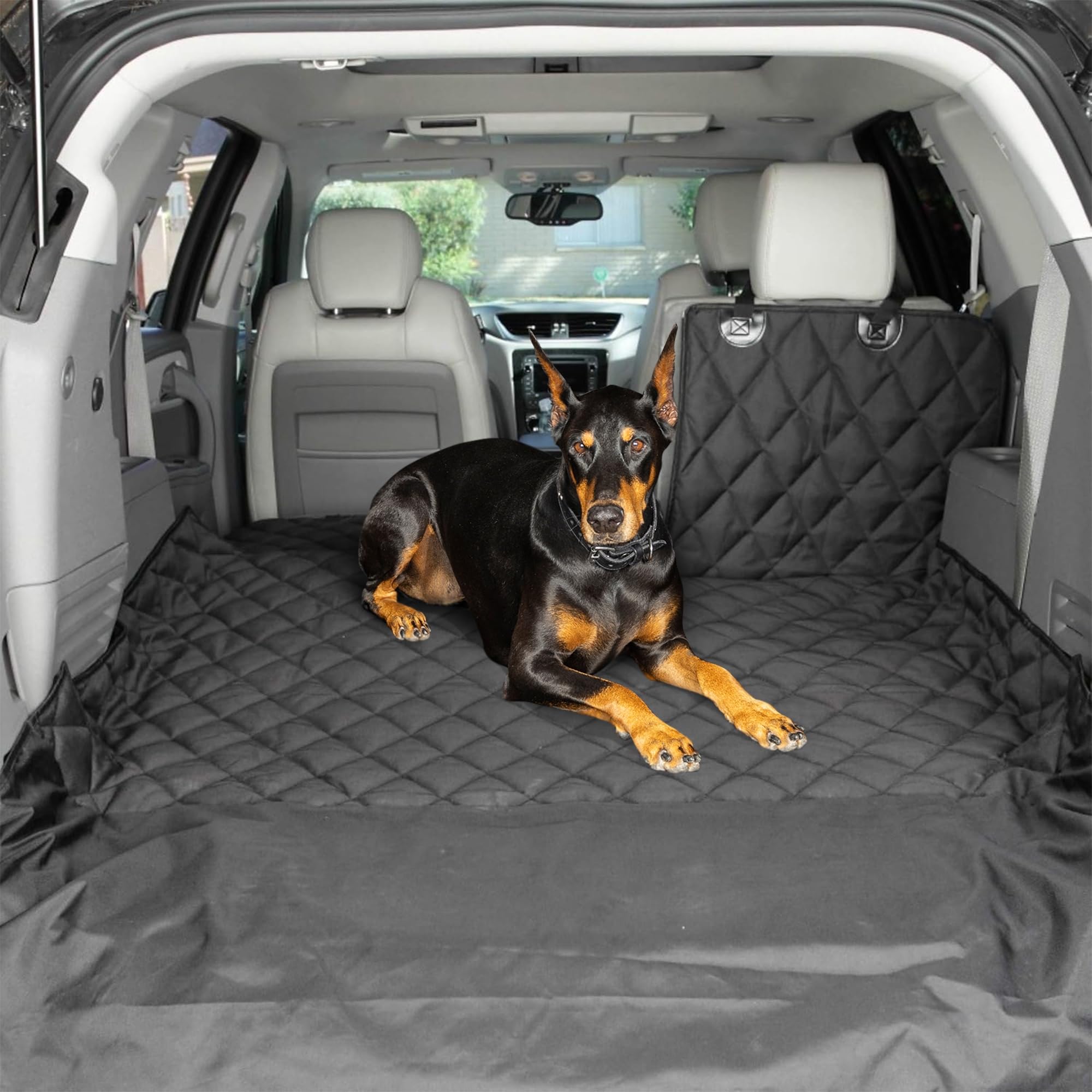 4Knines Split Cargo Liner on SUV provides stable cargo protection for pets.