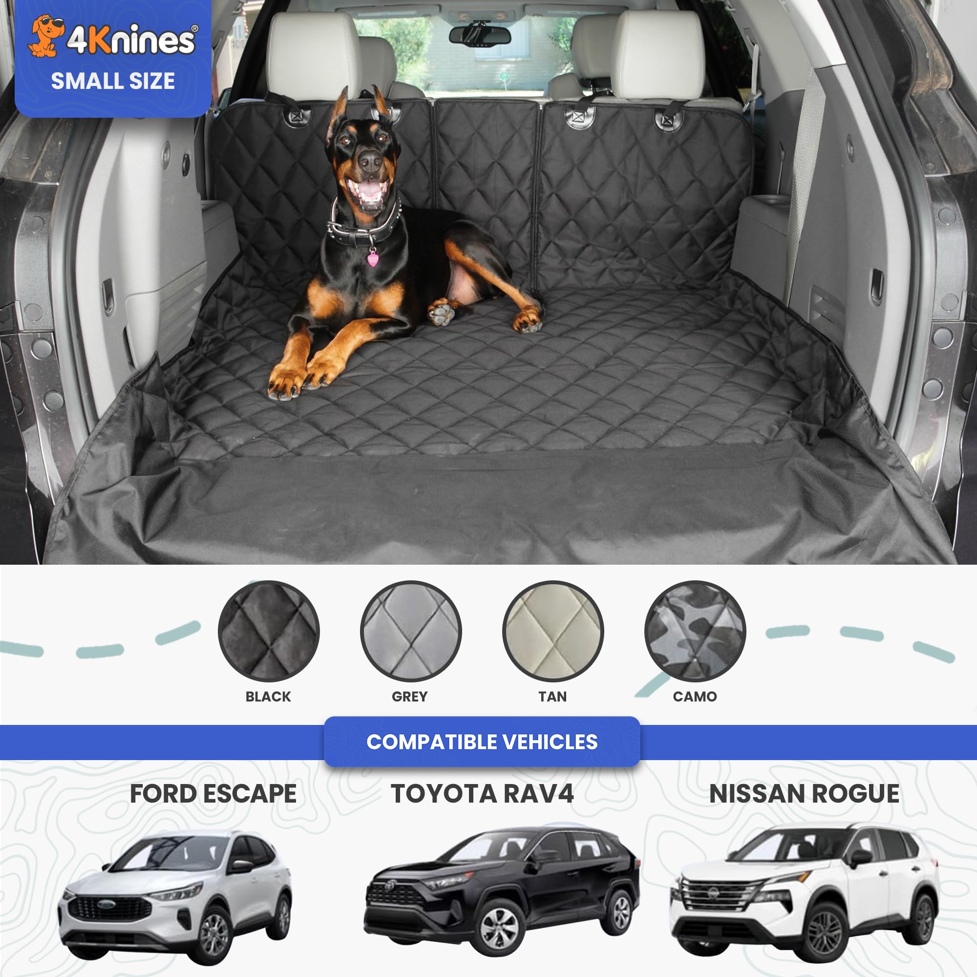 4Knines Split Cargo Liner is waterproof and guards spills while keeping cargo area clean.