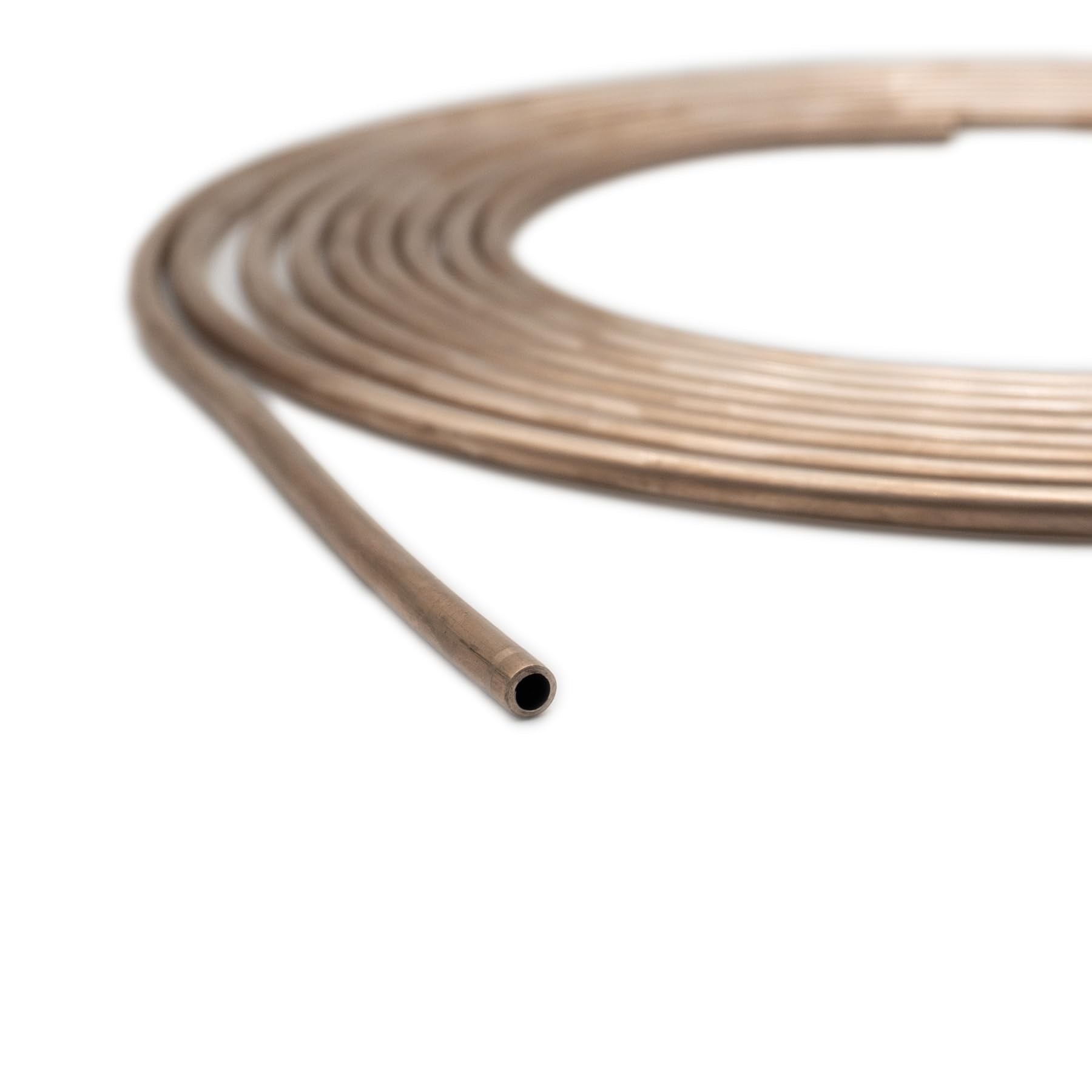 Close-up of 4LIFETIMELINES brake line coil showing copper-nickel surface and corrosion resistance