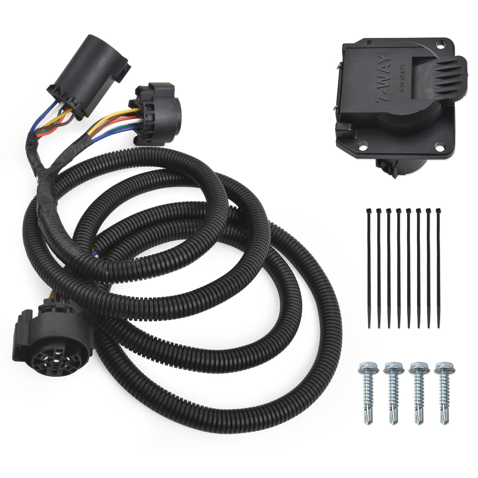 4SPACE packaging for the 7-foot 7-pin trailer wiring harness ready for quick installation