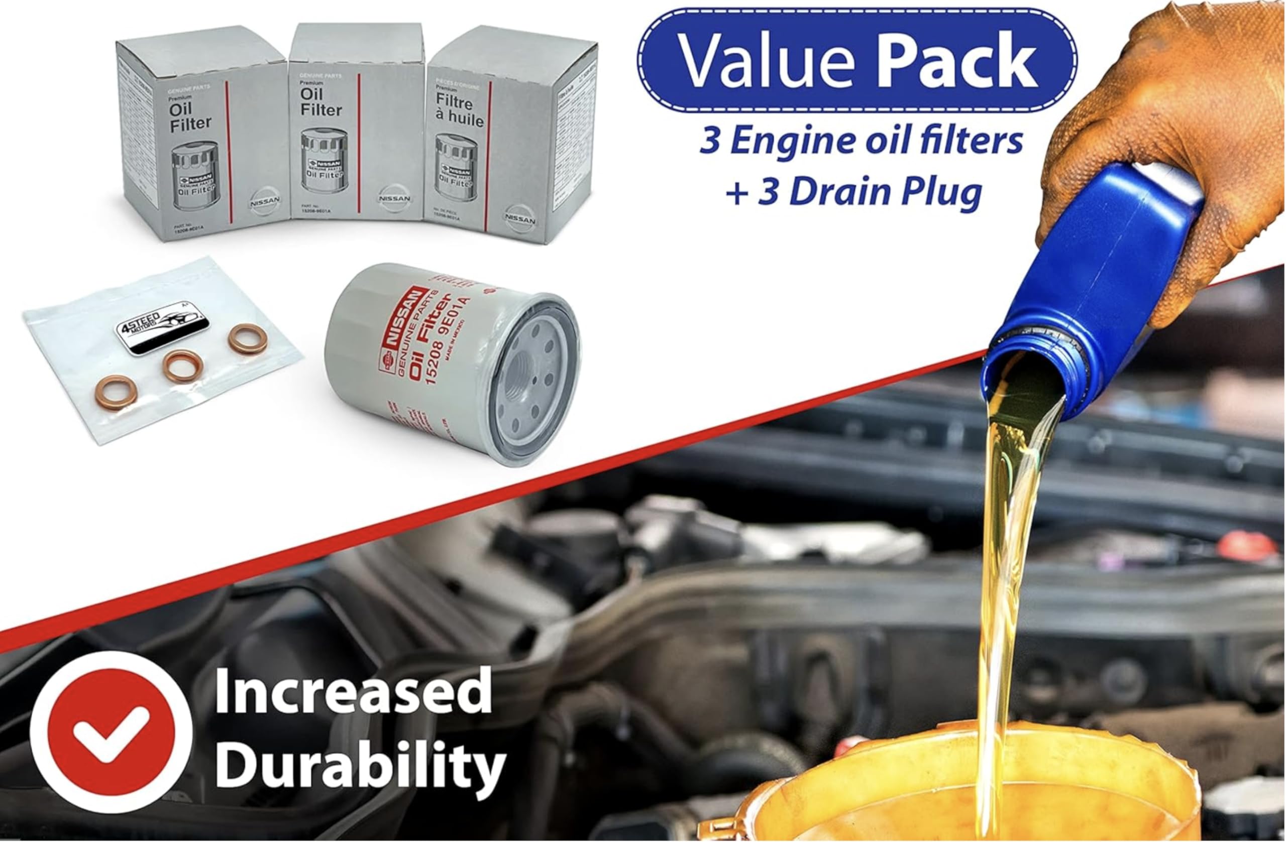 4STEED MOTORS OEM engine oil filter 15208-9e000; durable housing supports reliable oil flow