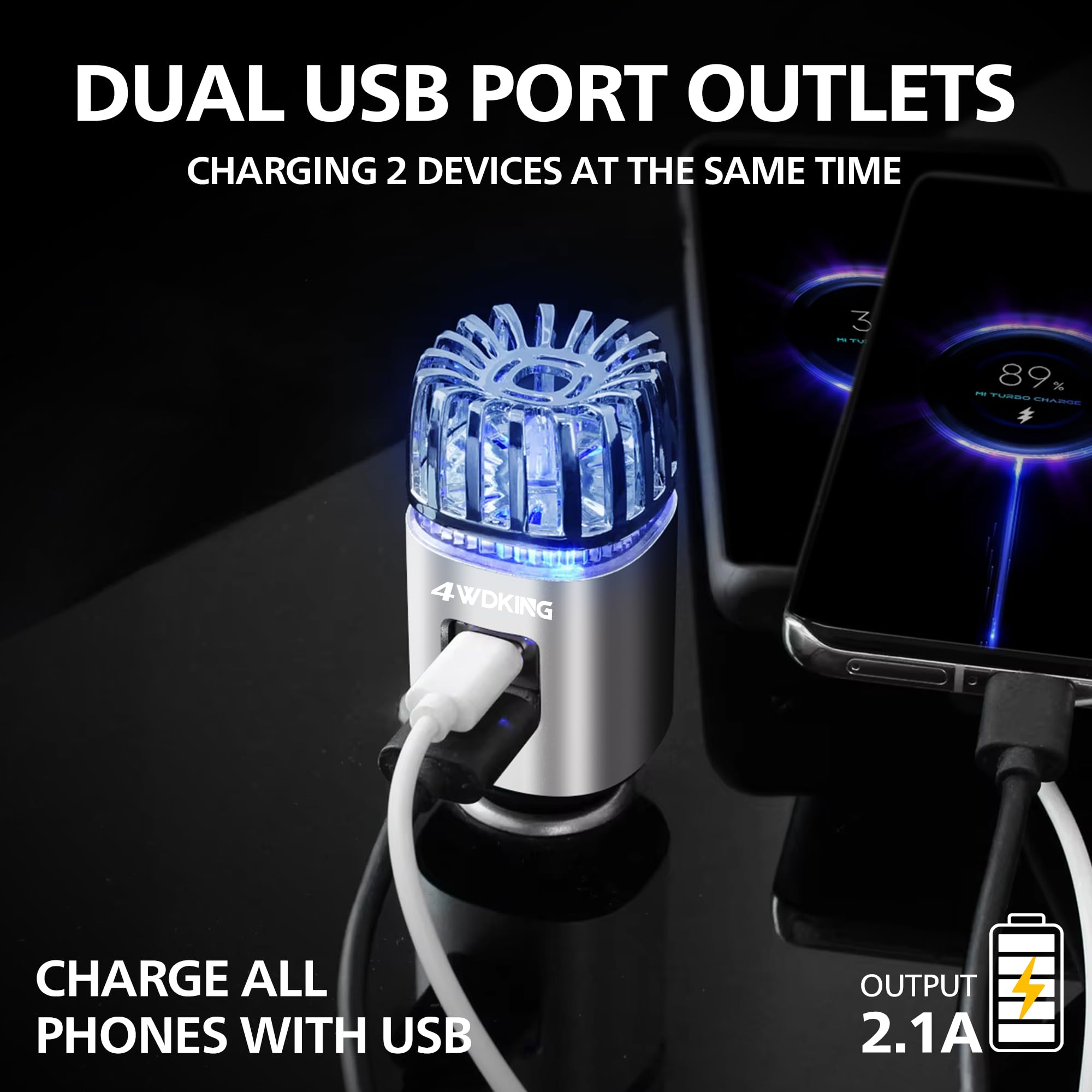 4WDKING dual USB car purifier offering on-the-go device charging