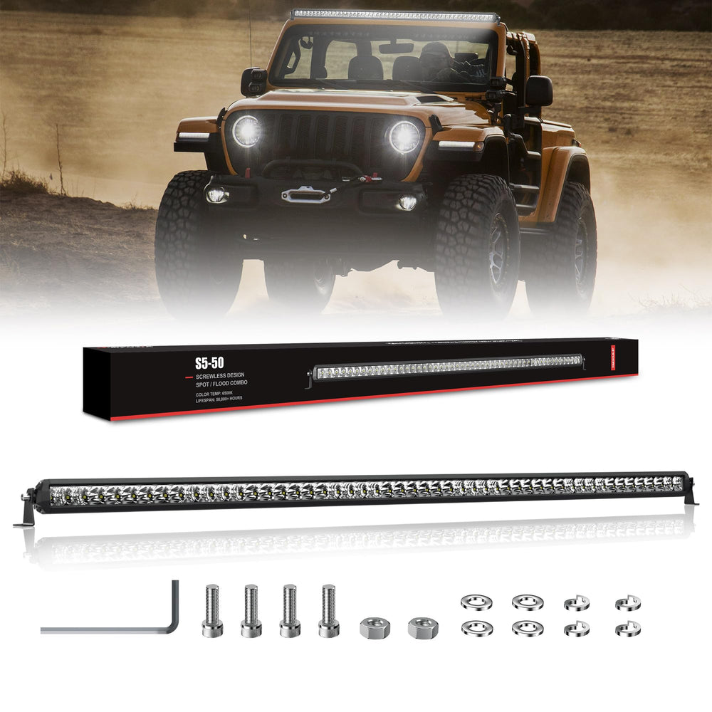 4WDKING 52-inch screwless light bar front view for neat installation and wide visibility