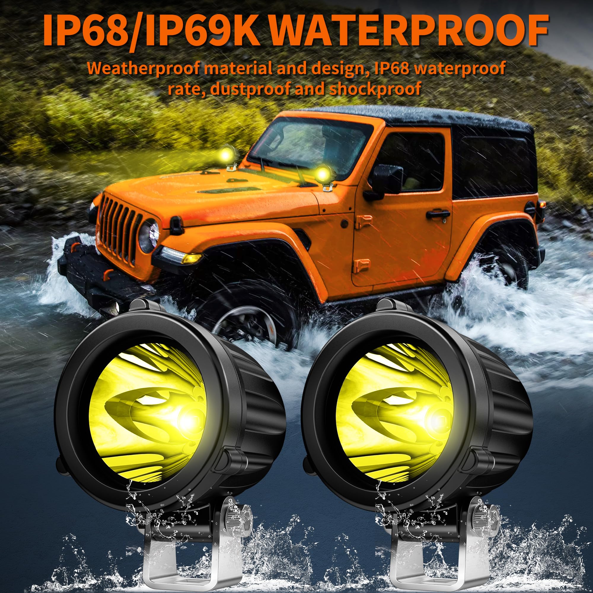 4WDKING IP68 round light withstands rain and dust for off road reliability