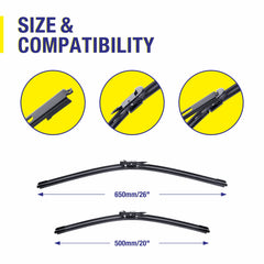 5 PLUS 26-20 wiper blades back view demonstrates secure fit.
