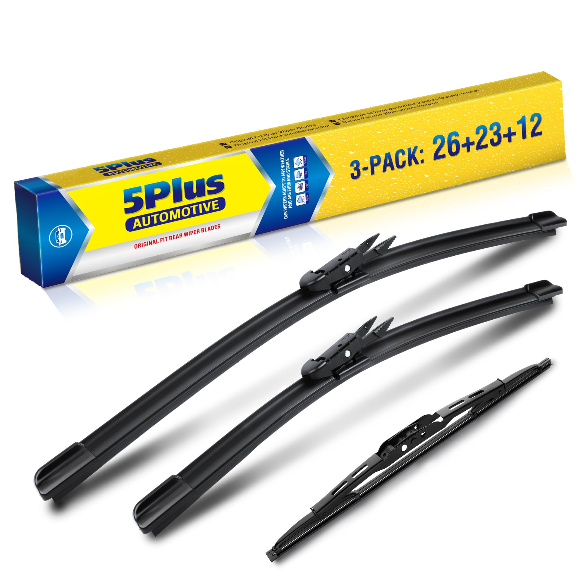 5 PLUS 26-23-12 inch wiper blades pack ready for Toyota Sequoia replacement, for reliable visibility