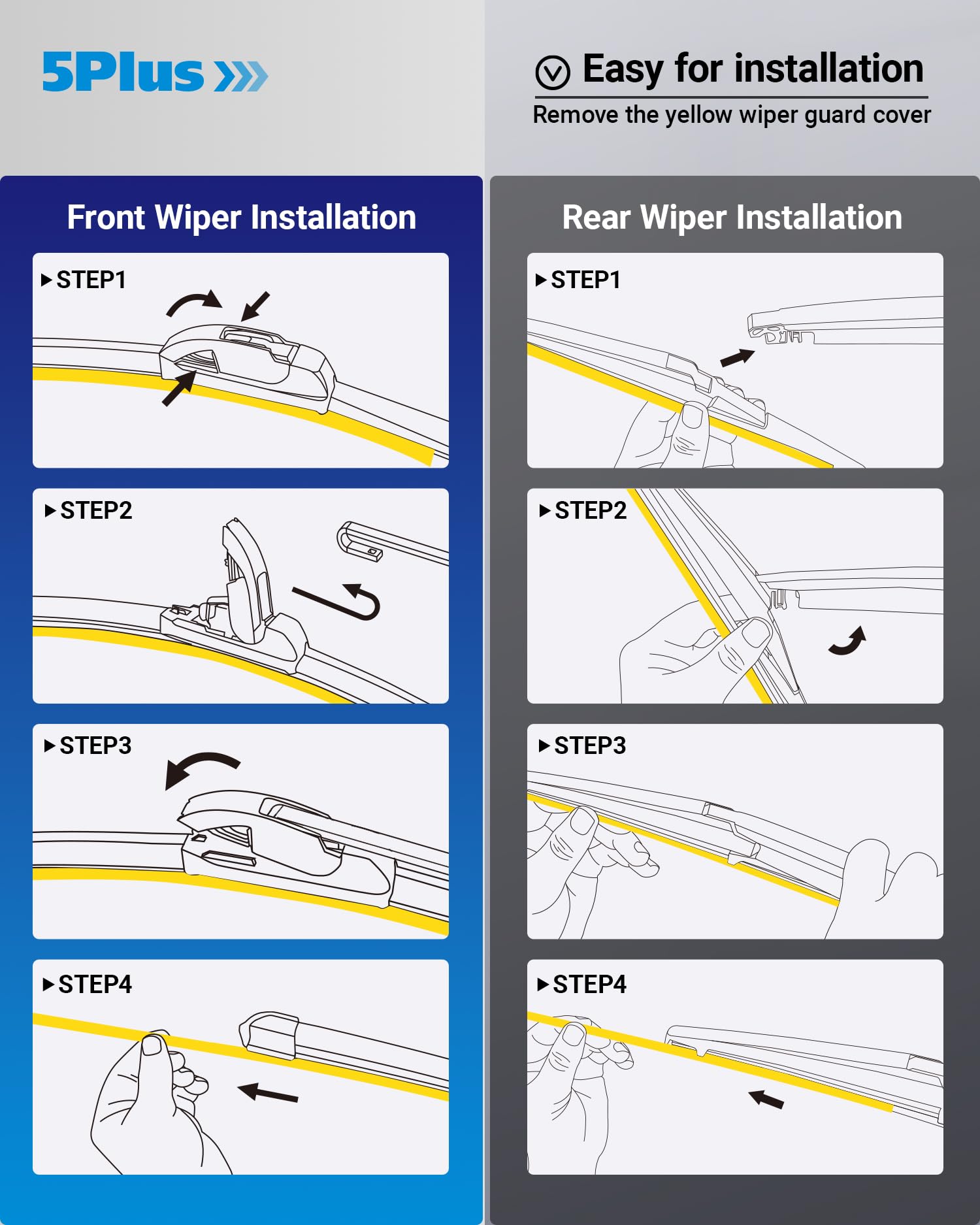 5 PLUS Easy installation wiper set—replace in under 1 minute.