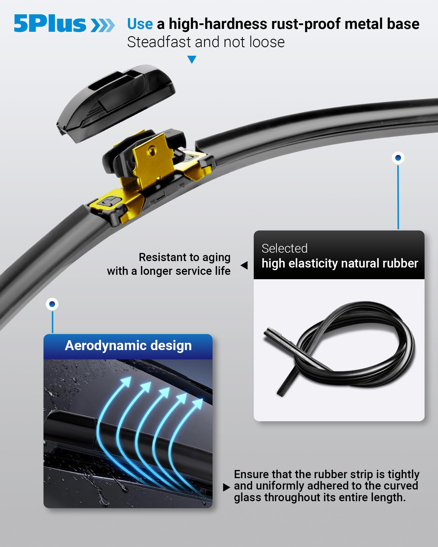 5 PLUS Prius V wipers rubber detail highlights durable natural rubber