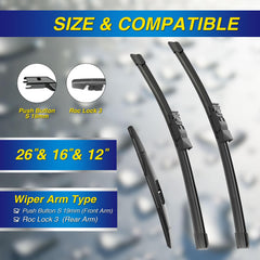 5 PLUS silicone wiper blades installed on 16-inch front for even windshield coverage.