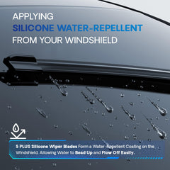 5 PLUS silicone wiper blades mounted on Ford F-150 for secure, snug fit.