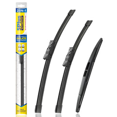 5 PLUS silicone wiper blades installed on 26-inch front for clear rain visibility.