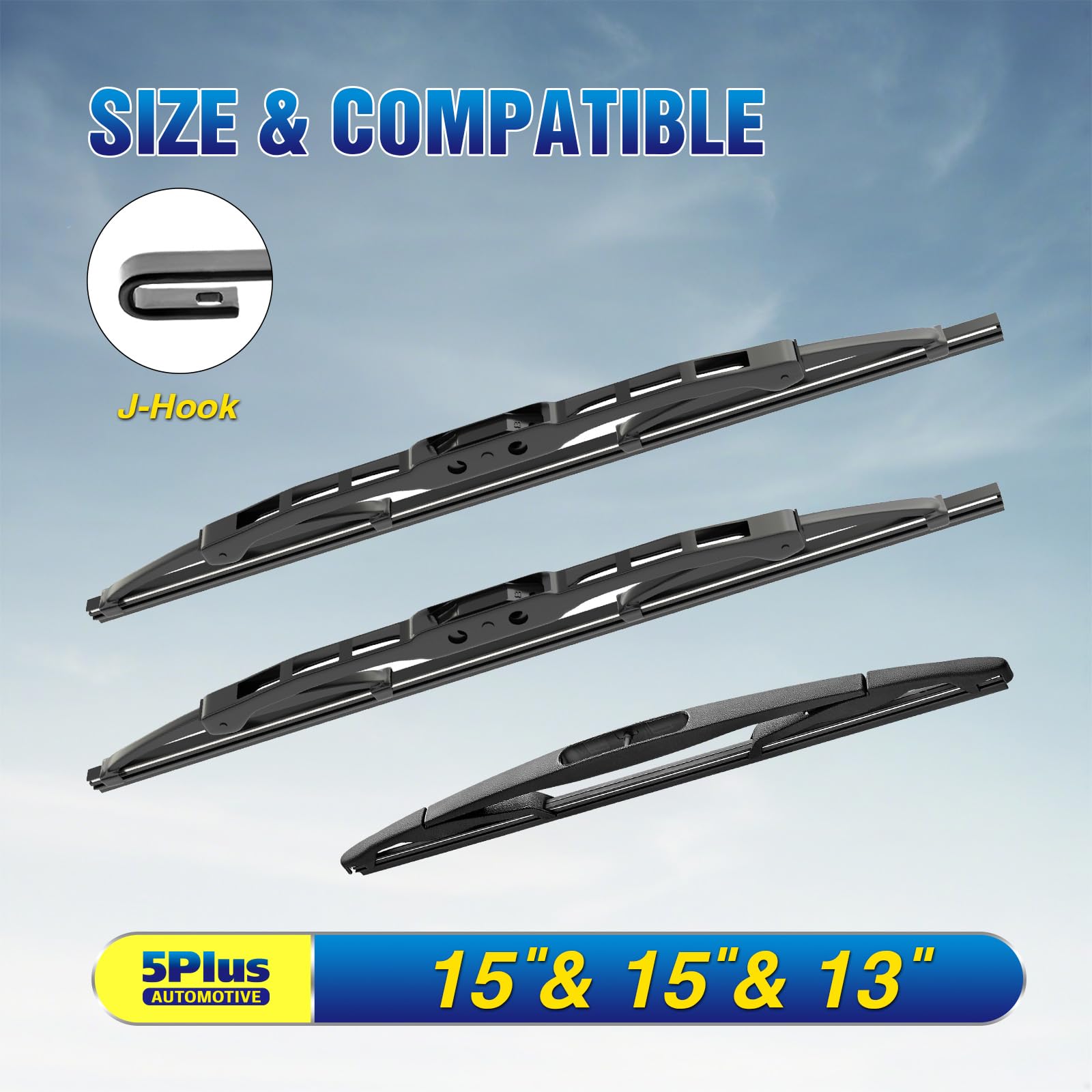 5 PLUS Jeep Wrangler front 15-inch wiper blades with reliable performance