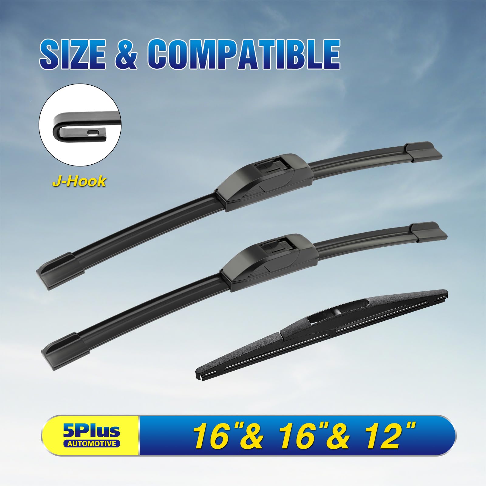 5 PLUS Jeep Wrangler JL front right 16-inch wiper for streak-free wipe.