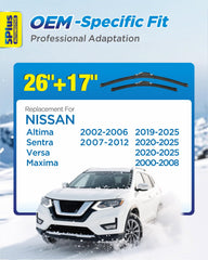 5 PLUS wiper blade front view for Nissan Sentra, two-pack keeps windshield streak-free.