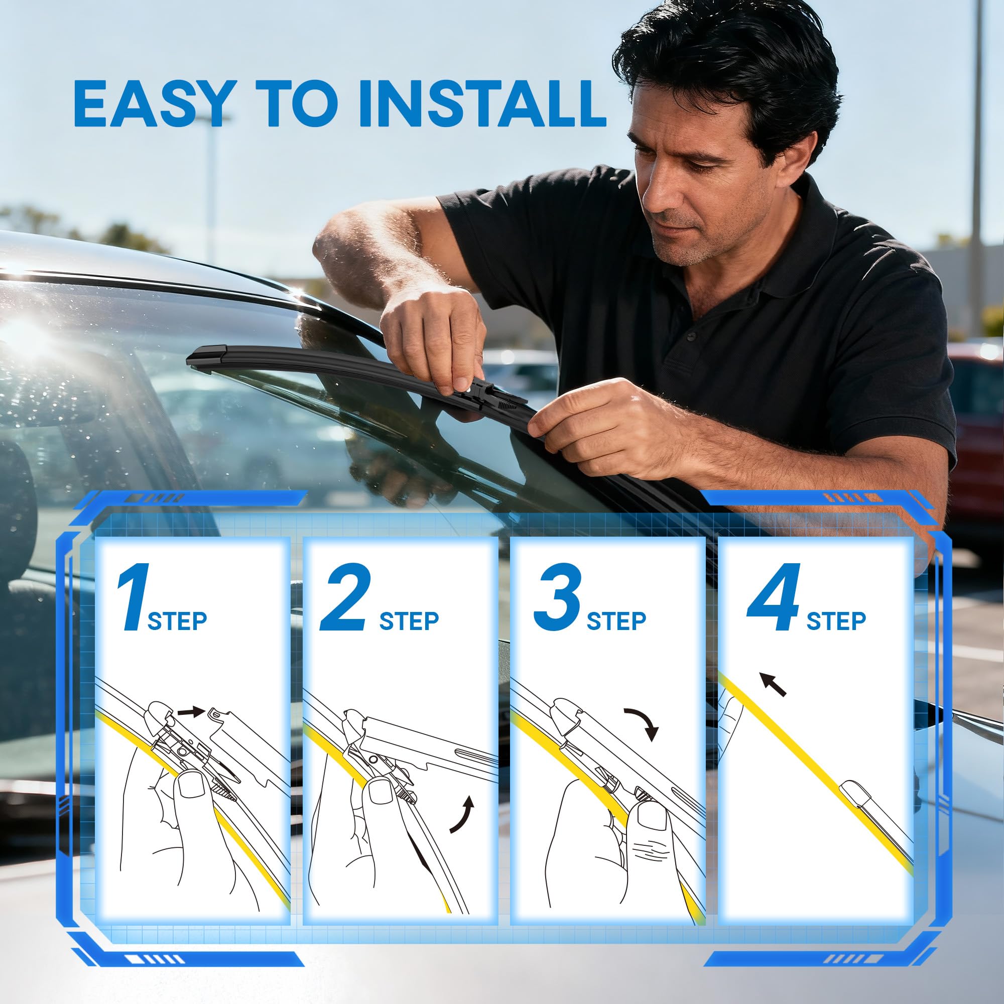 5 PLUS wiper blade in rain delivering a clean, streak-free view for safety