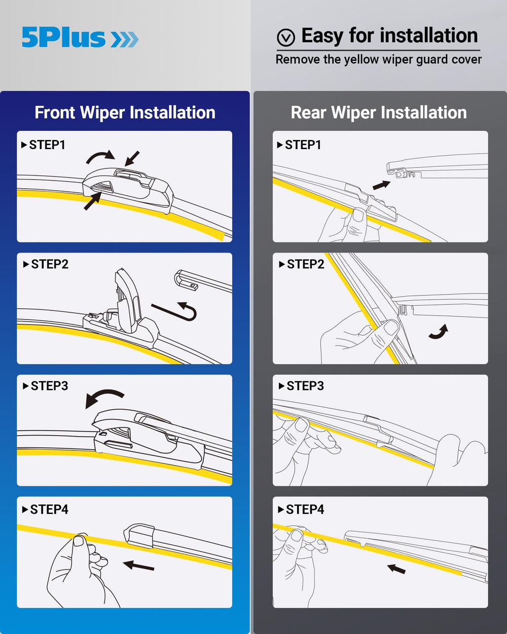 5 PLUS wipers install in 1 minute with adapters.