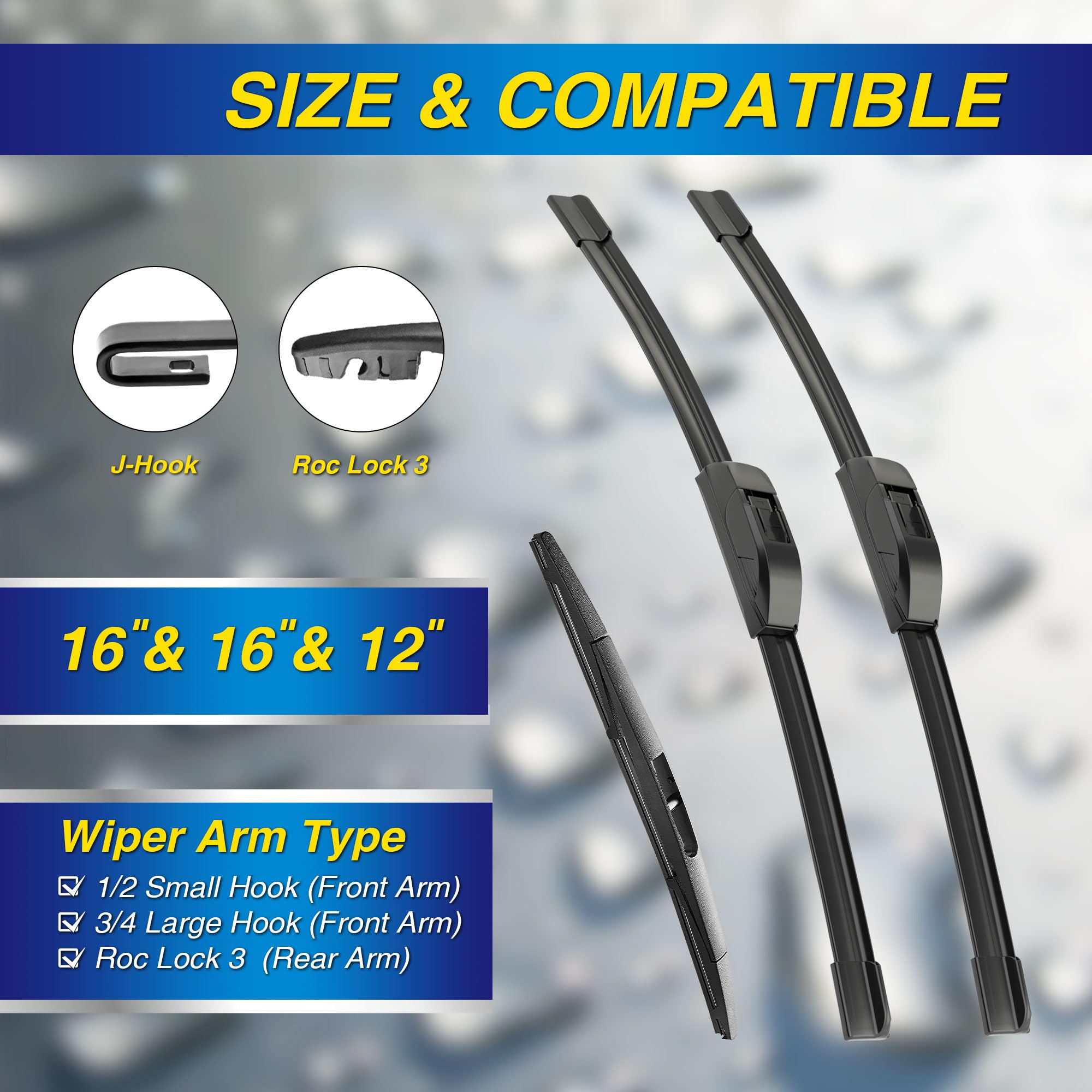 5 PLUS Jeep Wrangler front-right 16-inch wiper blade clears rain efficiently.