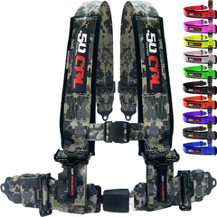 50 Caliber Racing 4-point harness on bucket seat side view for off-road comfort