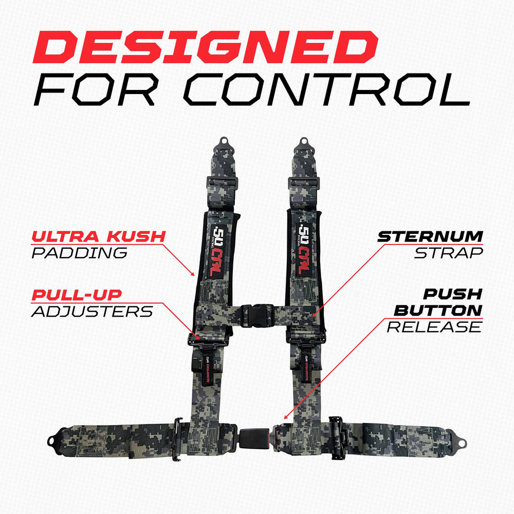 Camouflage color option for 50 Caliber Racing 4-point harness