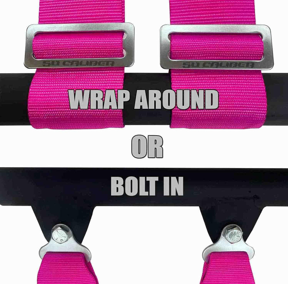 Nine color options of the 50 Caliber Racing harness for vehicle matching