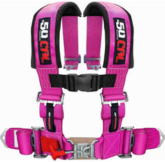 Quick-release mechanism on the 50 Caliber Racing harness for fast removal
