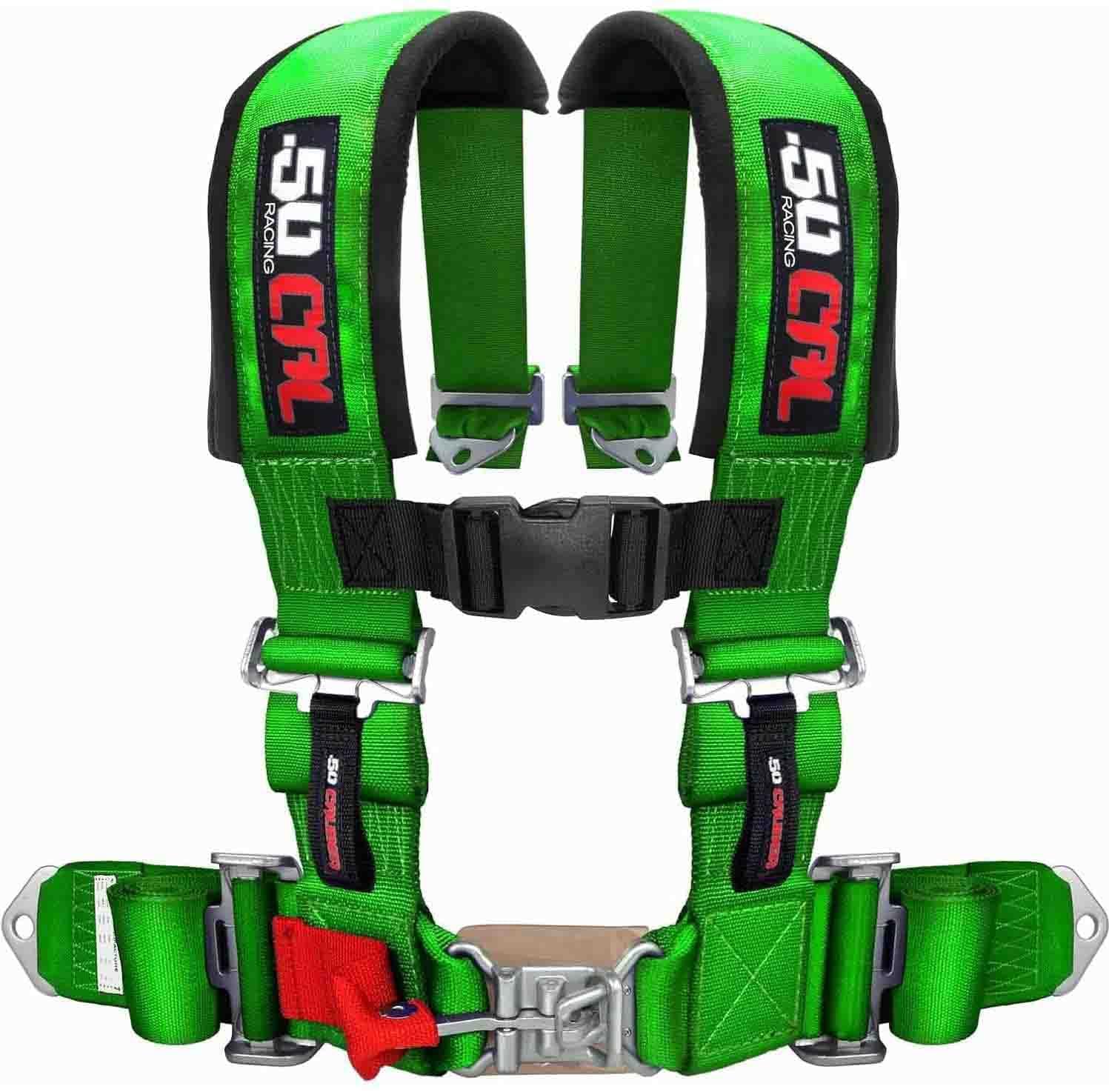 50 Caliber Racing Harness sternum strap enhances chest support.