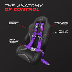 50 Caliber Racing padded shoulder straps improve comfort during long sessions.
