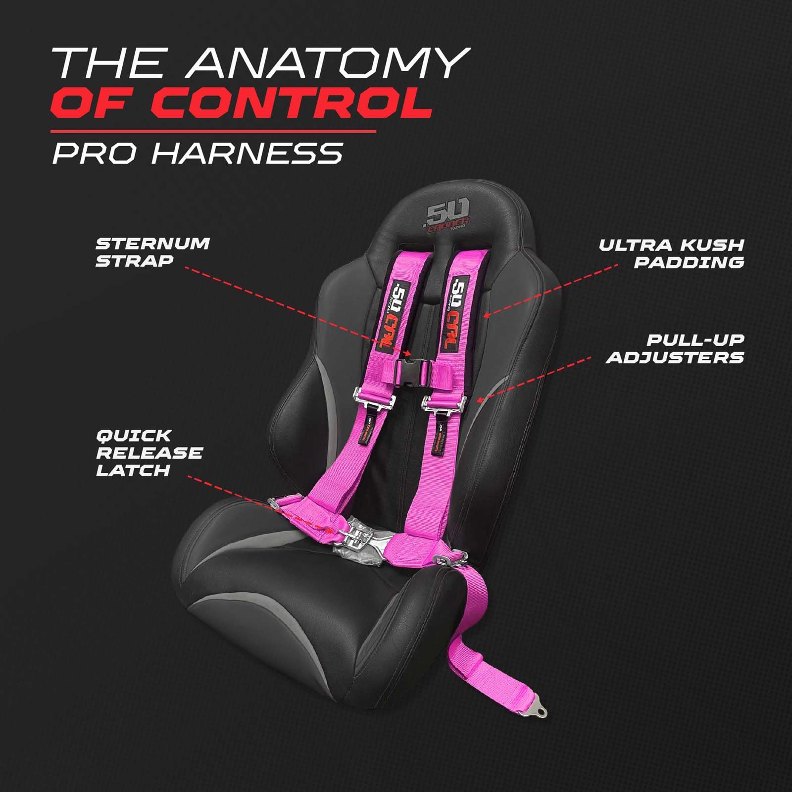 50 Caliber Racing Ultra Kush padding enhances comfort during long off-road sessions.