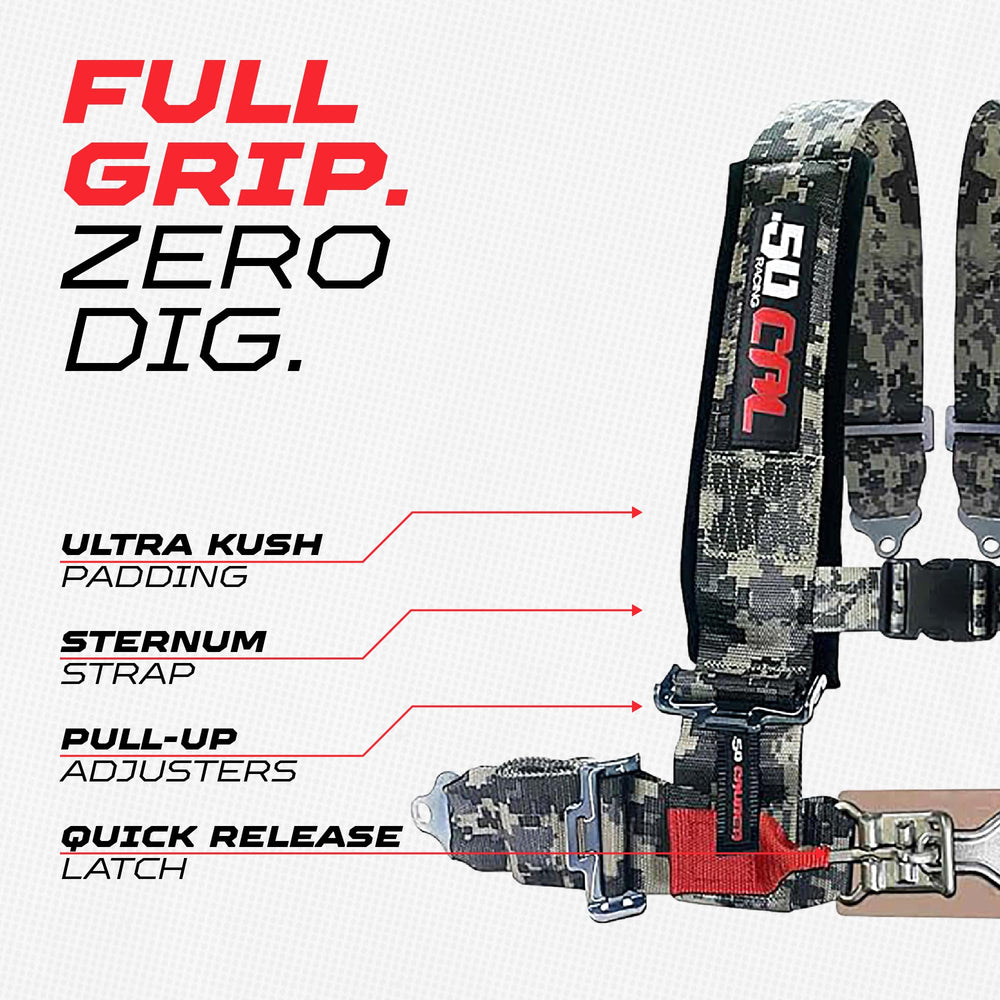 50 Caliber Racing sternum strap adds stability and safety
