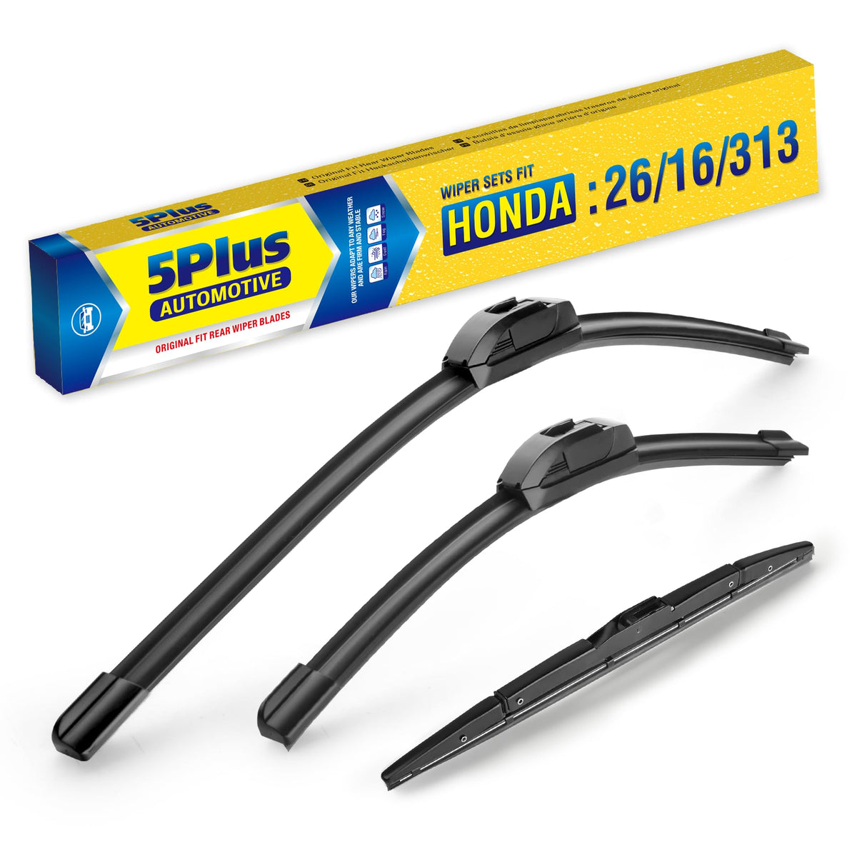 5 PLUS 3-wiper set for Honda CR-V improves all-weather visibility with 26, 16, and 13 inch blades.