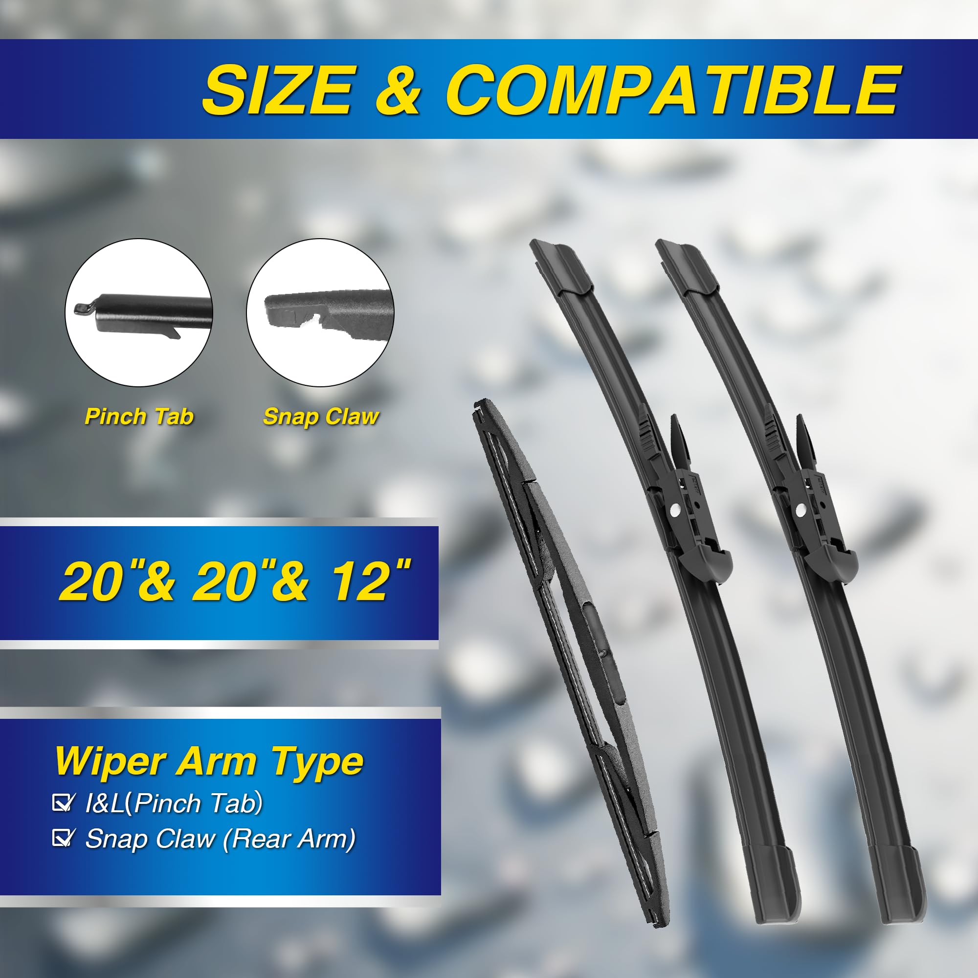 5 PLUS silicone wiper blade 20-inch passenger view, improves visibility in rain.