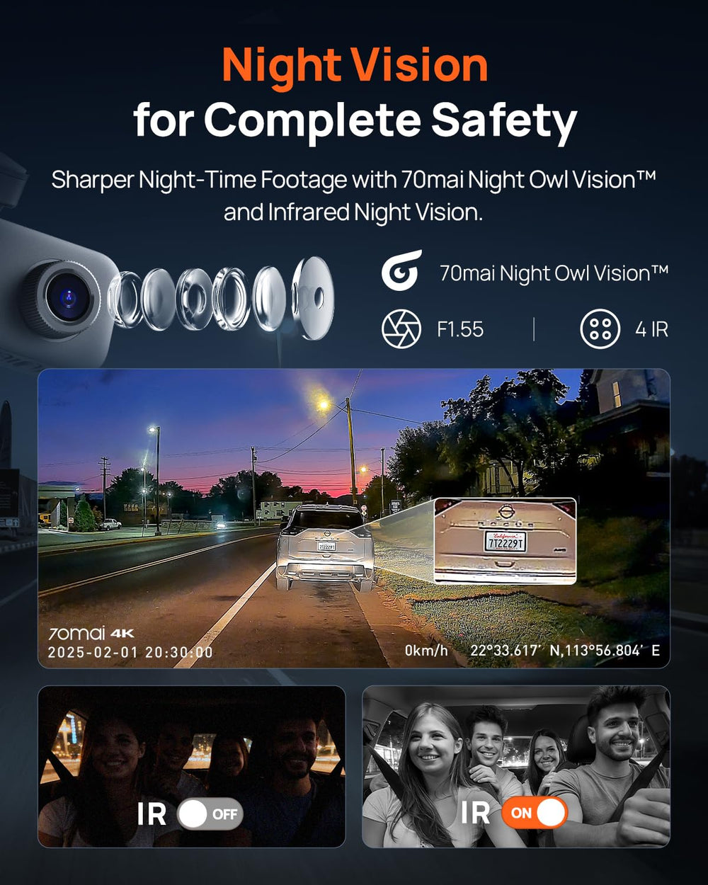 70mai rear camera mounted on back glass offering rear coverage benefit