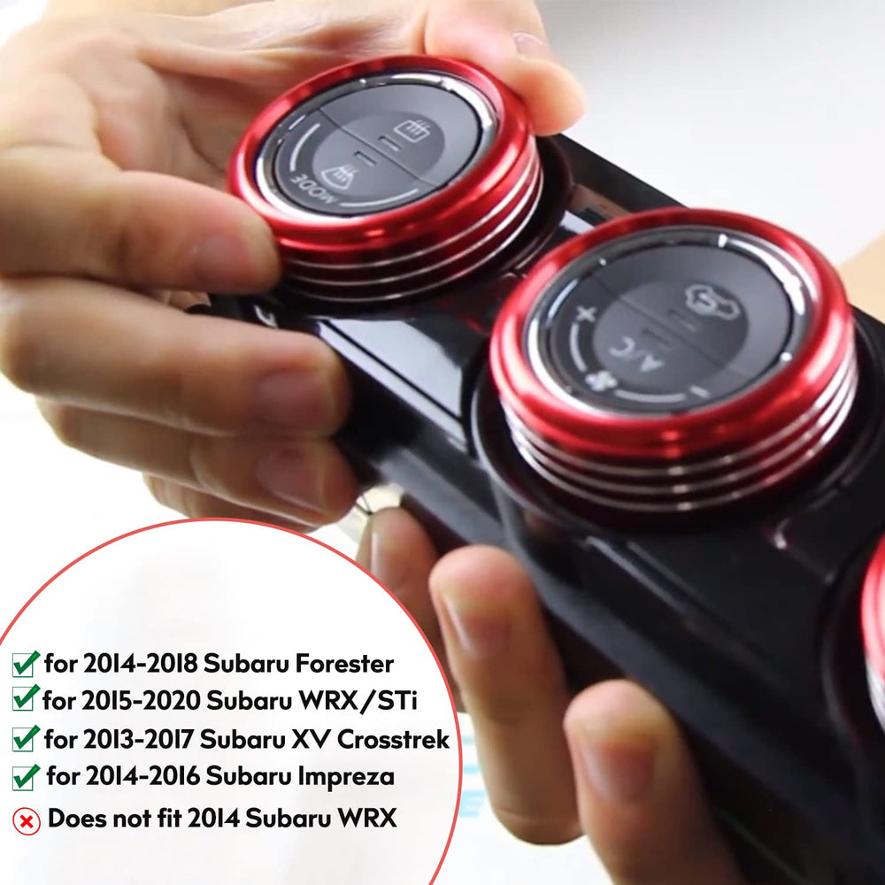 Bentolin Subaru center-console button trim in red enhances dashboard detail.