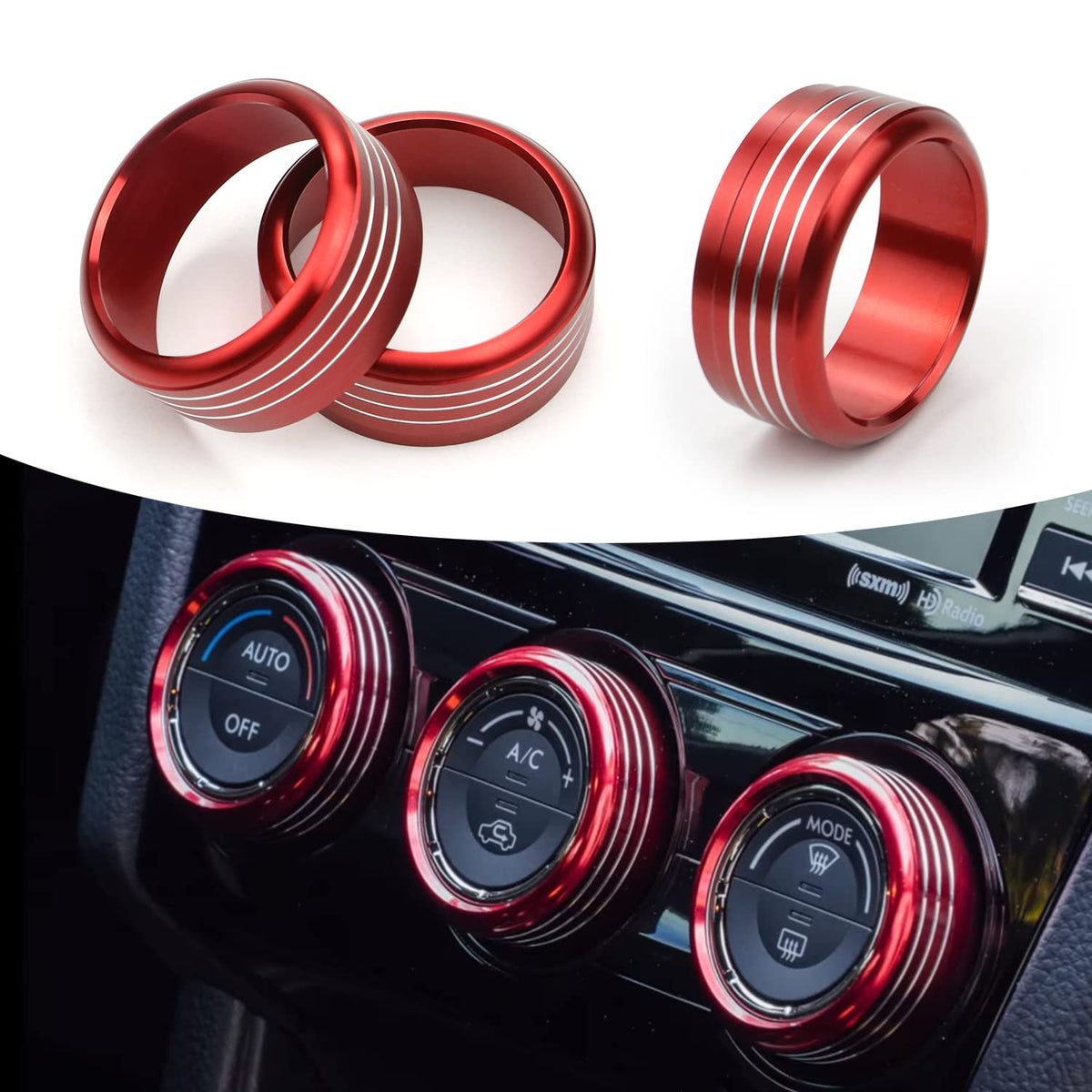 Bentolin Subaru red knob cover ring adds bold color and protects switches.