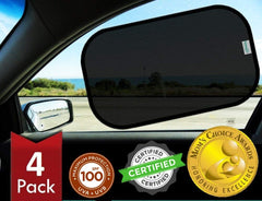 Kinder Fluff car window shade transparent side reduces glare during sunny drives.