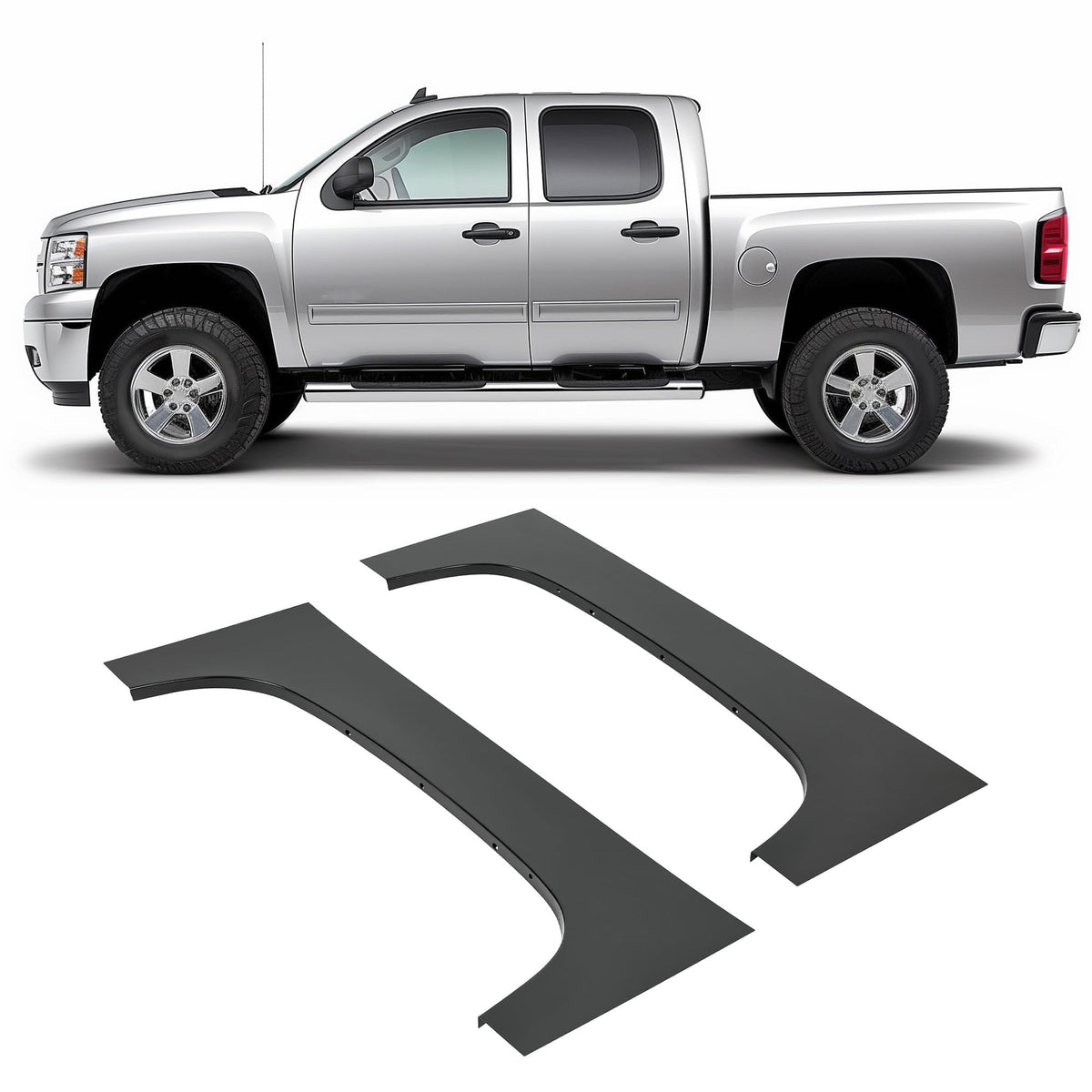 Kojem wheel arch repair panel left upper for 2007–2014 Silverado, sturdy black steel.