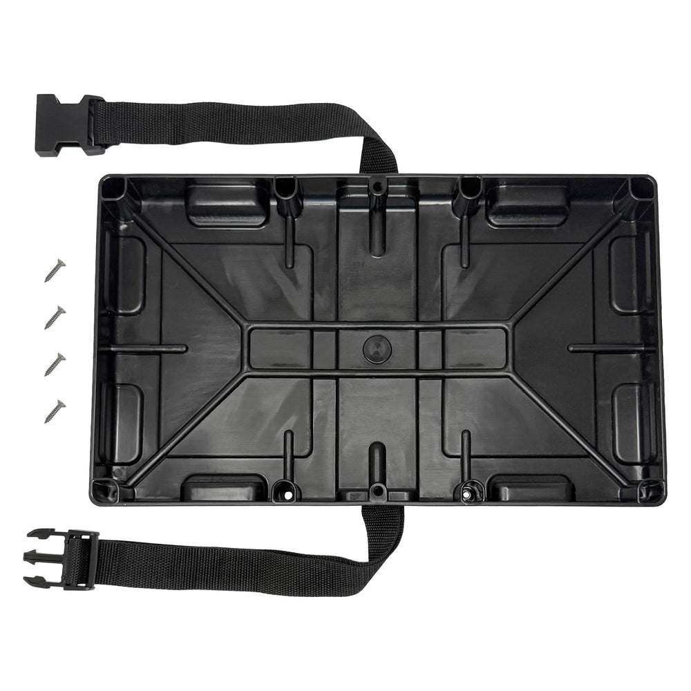 A.A battery tray for Group 29/31 with strap secures batteries during transit.