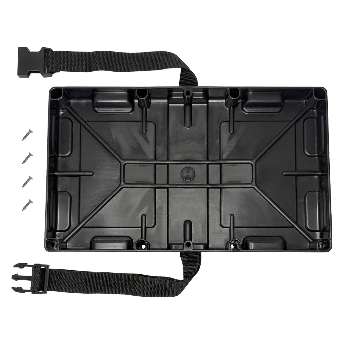 A.A battery tray for Group 29/31 with strap secures batteries during transit.