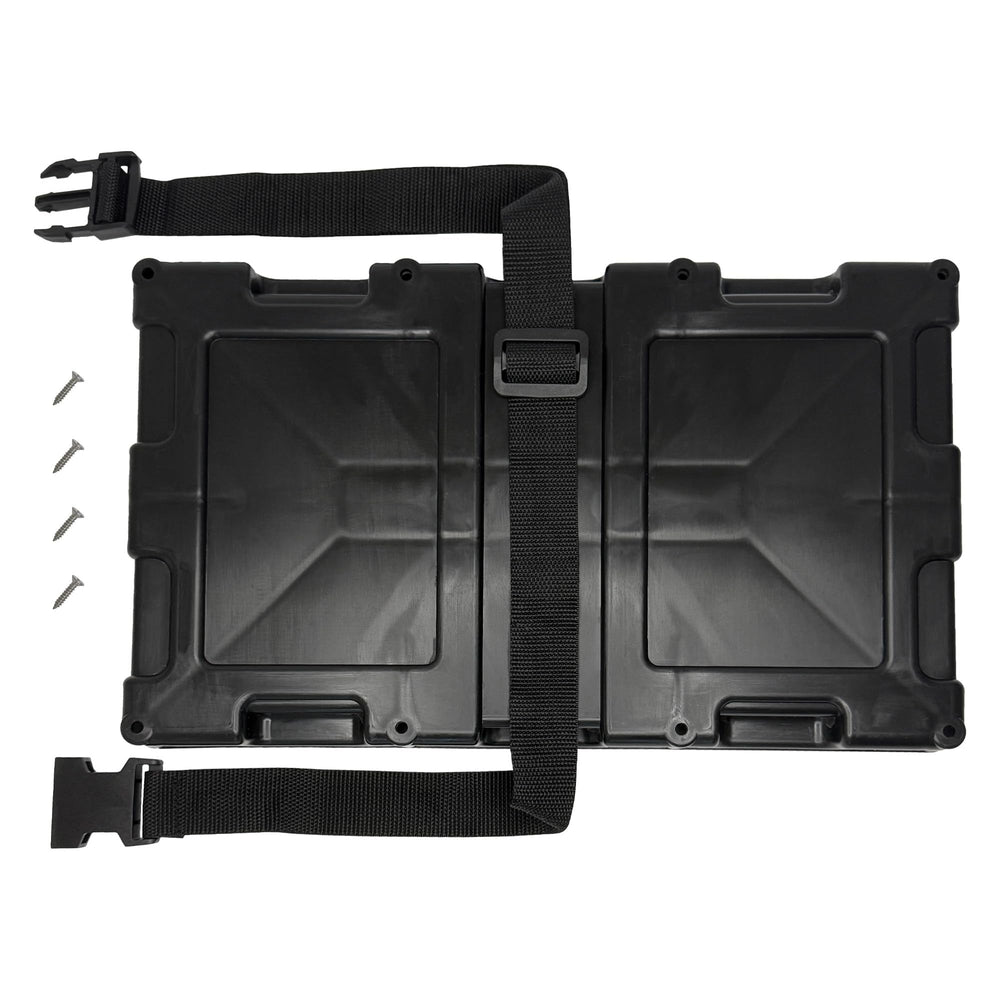 A.A battery tray shows 10 mounting points for durable installation.