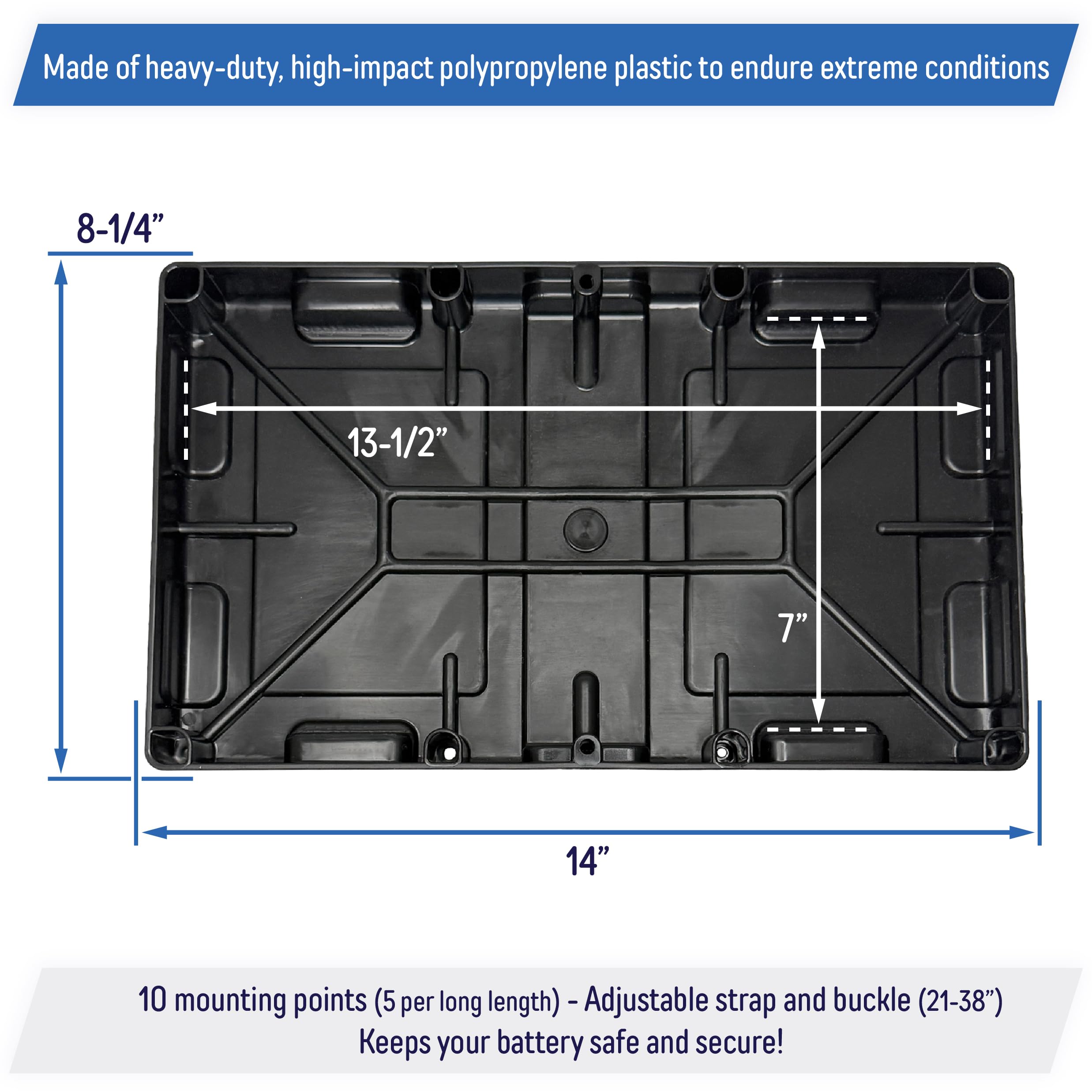 A.A tray includes safety strap and buckle for extra stability.