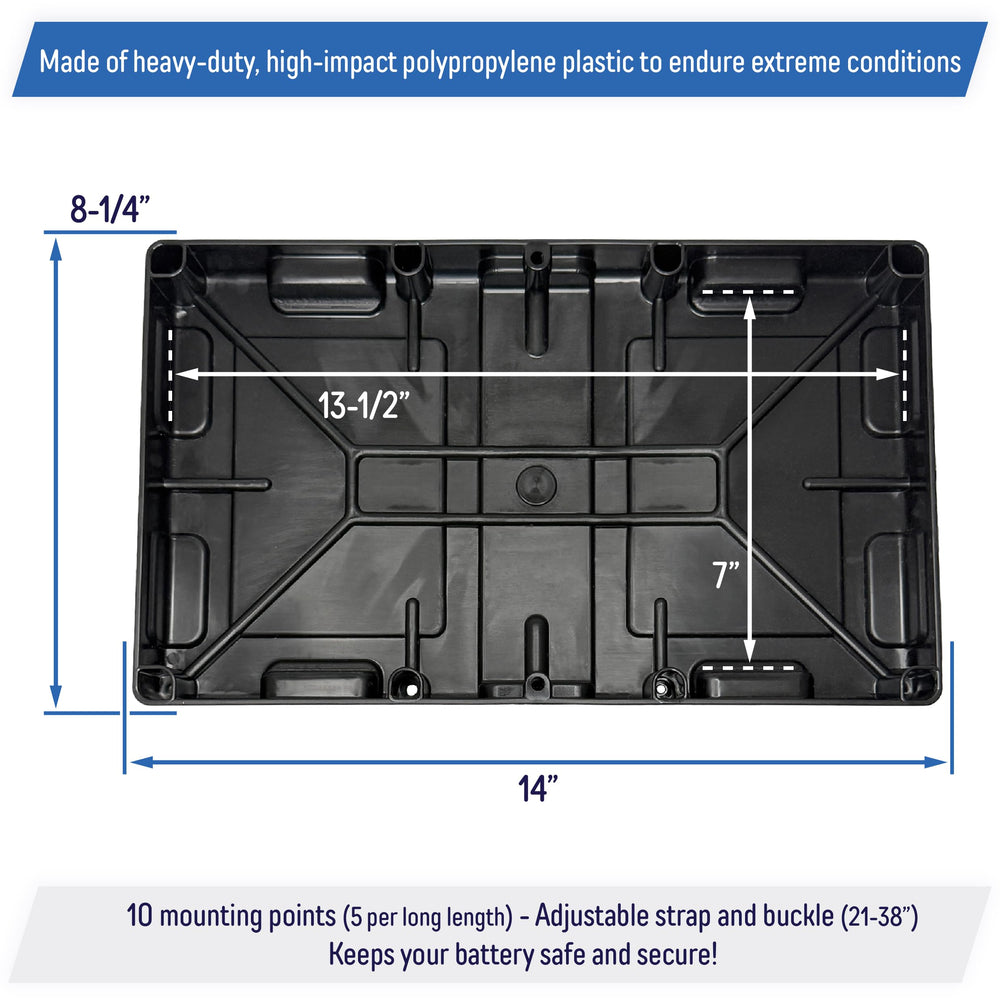 A.A tray includes safety strap and buckle for extra stability.