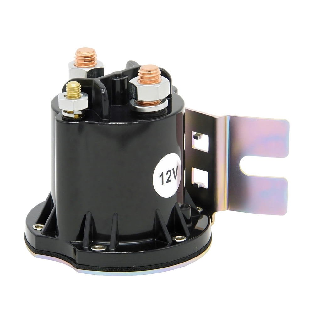 A ABIGAIL 12V solenoid relay front view, rugged and water-resistant for outdoor use.