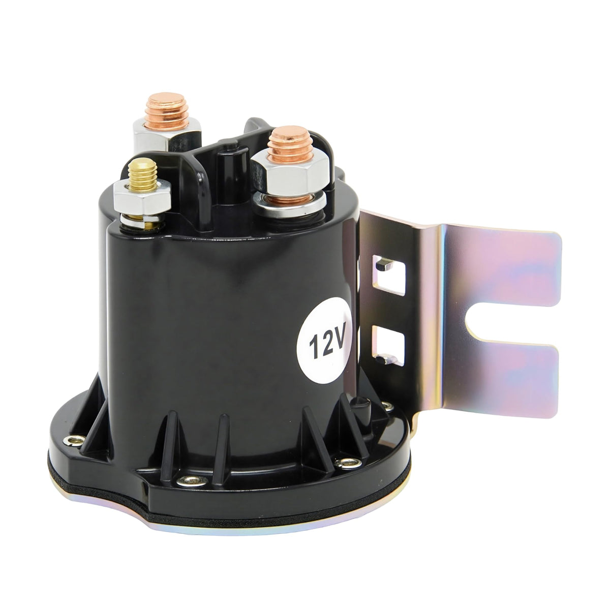 A ABIGAIL 12V solenoid relay front view, rugged and water-resistant for outdoor use.