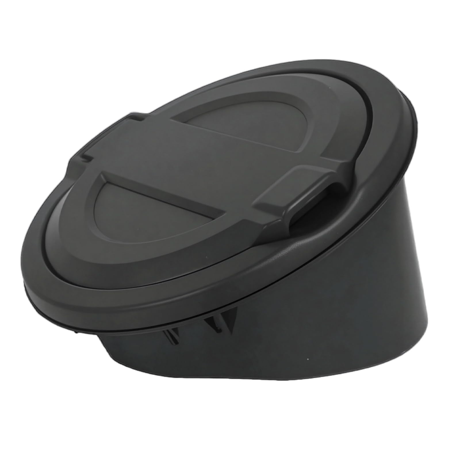 A ABIGAIL fuel filler door cover in black powder coat close-up highlighting rust resistance