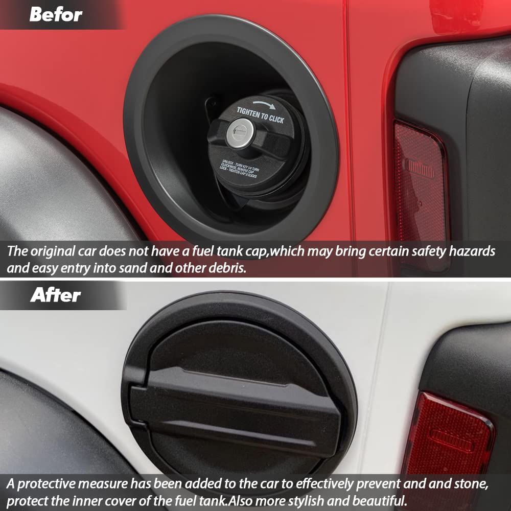 A ABIGAIL black finish fuel filler door on Jeep Wrangler JL
